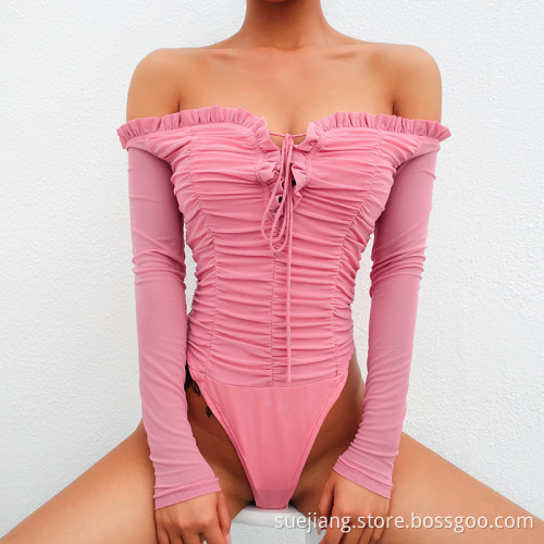 Wholesale UK Knitted Sexy Off-shoulder Women Bodysuit Top